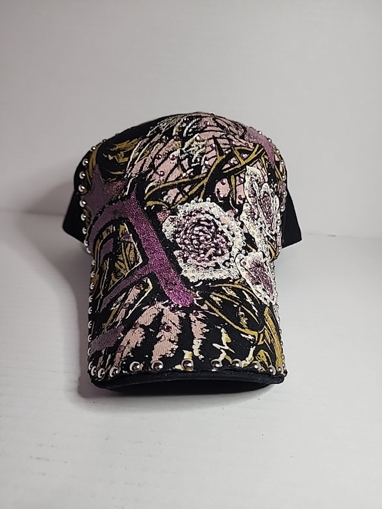 Accessories - Stephanie Head Wear Snapback Hat Y2K Rose Embellished Ed Hardy Bejeweled Grunge